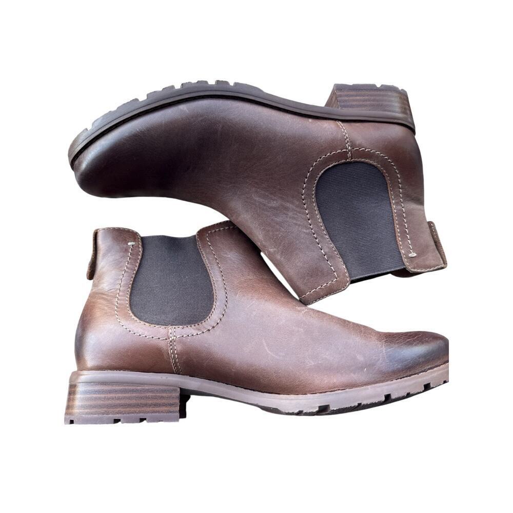 Sofft Brown Boot Women’s 10 Distressed Leather SELBY Chelsea Pull On Block Low